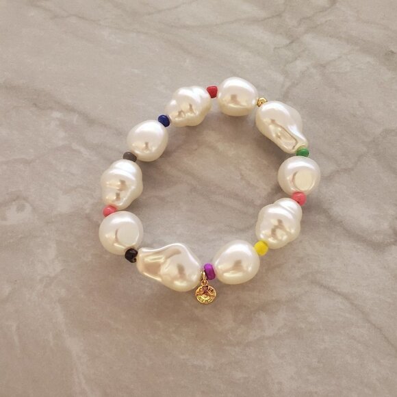 J. Crew Jewelry - 🌈 J.Crew Pearl Beads Beaded Colorful Stretch Bracelet 🌈